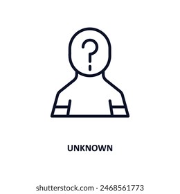 icono desconocido. Ícono desconocido de la línea delgada de personas y colección de relaciones. Vector de esquema. Símbolo desconocido editable se puede utilizar en Web y móvil