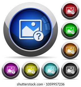 Unknown image icons in round glossy buttons with steel frames