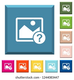Unknown image white icons on edged square buttons in various trendy colors
