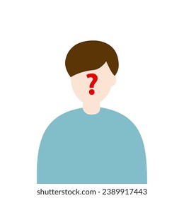 Unknown male user profile portrait. Man face with question mark. Anonymous concepts. Flat character vector design isolated illustration.