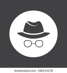 Unknown man in hat and glasses. Detective. Spy.