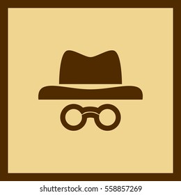 Unknown man in hat and glasses . Detective icon. Spy vector svg