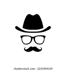 Unknown man in hat and glasses with a mustache. Detective icon. Spy vector.