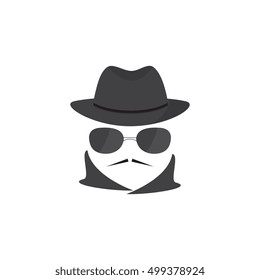 Unknown man with a mustache in hat and glasses. Mafioso. Secret agent. Mobster