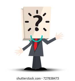Unknown Man with Paper Bag with Question Mark on Head