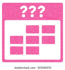 Unknown Month Calendar Grid grainy textured icon for overlay watermark stamps. Flat symbol with scratched texture. Dotted vector pink ink rubber seal stamp with grunge design on a white background.