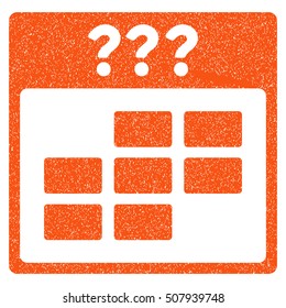 Unknown Month Calendar Grid grainy textured icon for overlay watermark stamps. Flat symbol with scratched texture. Dotted vector orange ink rubber seal stamp with grunge design on a white background.