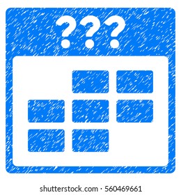 Unknown Month Calendar Grid grainy textured icon for overlay watermark stamps. Flat symbol with scratched texture. Dotted vector blue ink rubber seal stamp with grunge design on a white background.