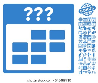 Unknown Month Calendar Grid icon with bonus calendar and time management design elements. Vector illustration style is flat iconic symbols, cobalt, white background.