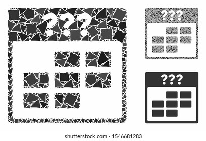 Unknown month calendar grid mosaic of uneven elements in variable sizes and color tones, based on unknown month calendar grid icon. Vector ragged pieces are grouped into collage.