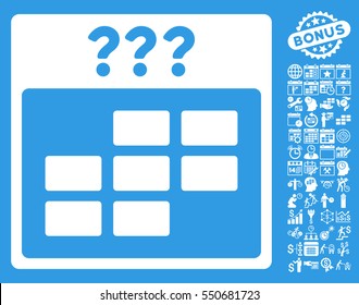 Unknown Month Calendar Grid pictograph with bonus calendar and time management clip art. Vector illustration style is flat iconic symbols, white, blue background.