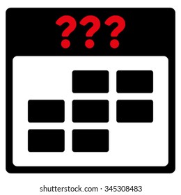 Unknown Month vector icon. Style is bicolor flat symbol, intensive red and black colors, rounded angles, white background.