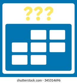 Unknown Month vector icon. Style is bicolor flat symbol, yellow and white colors, rounded angles, blue background.
