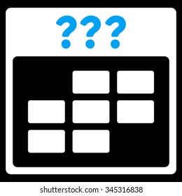 Unknown Month vector icon. Style is bicolor flat symbol, blue and white colors, rounded angles, black background.