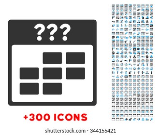 Unknown Month vector pictogram with additional 300 date and time management icons. Style is bicolor flat symbols, blue and gray colors, rounded angles, white background.