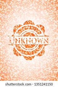 Unknown orange tile background illustration. Square geometric mosaic seamless pattern with emblem inside.
