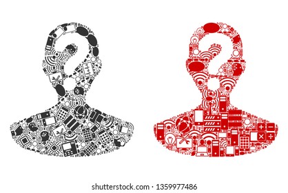 Unknown Person composition icons done for bigdata purposes. Vector unknown person mosaics are united from computer, calculator, connections, wi-fi, network icons into abstract compositions.