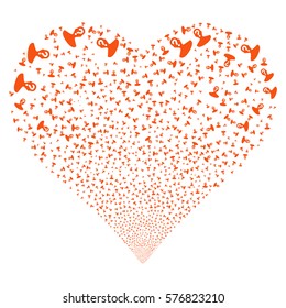 Unknown Person fireworks with heart shape. Vector illustration style is flat orange iconic symbols on a white background. Object love heart organized from random design elements.