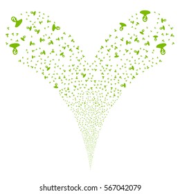 Unknown Person fireworks stream. Vector illustration style is flat eco green iconic symbols on a white background. Object double fountain done from random design elements.