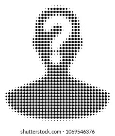 Unknown Person halftone vector icon. Illustration style is dotted iconic Unknown Person icon symbol on a white background. Halftone texture is round elements.