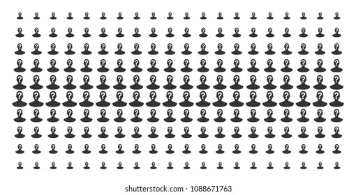 Unknown person icon halftone pattern, constructed for backgrounds, covers, templates and abstract compositions. Vector unknown person symbols arranged into halftone array.
