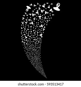 Unknown Person random fireworks stream. Vector illustration style is flat white iconic symbols on a black background. Object fountain done from scattered symbols.