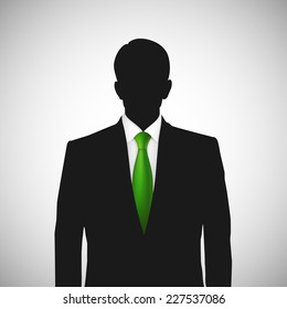 Unknown person silhouette whith green tie. Profile picture, silhouette profile