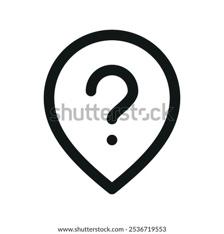 Unknown place UI icon, question mark map pin simple line user interface vector symbol