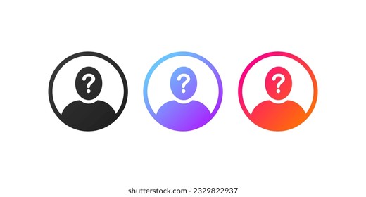 Unknown user. Flat, color, new user, unknown profile, no avatar. Vector icons.