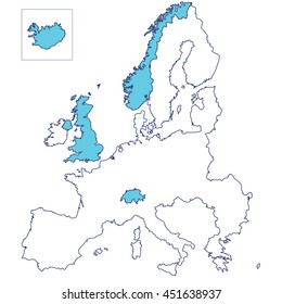 Unlabelled Political Map Of The European Nations Outside The European Union.