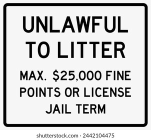 Unlawful to litter max 25000 fine points or license jail term sign svg