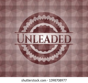 Unleaded red seamless badge with geometric pattern background.