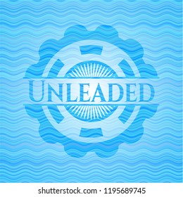Unleaded sky blue water wave badge.