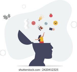 Unlearn, forget wrong information or knowledge, erase or delete memory for free space to learn new things concept,flat vector illustration.