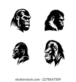 Unleash the beast with our angry gorilla head logo silhouette collection. Hand drawn with intricate details, these illustrations are sure to add a touch of fierceness to your project