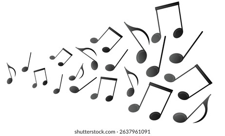 Unleash a cascade of creativity with this vibrant vector graphic of scattered music notes. Each note features a modern 'flat 3D' gradient shading, bringing depth and contemporary style 