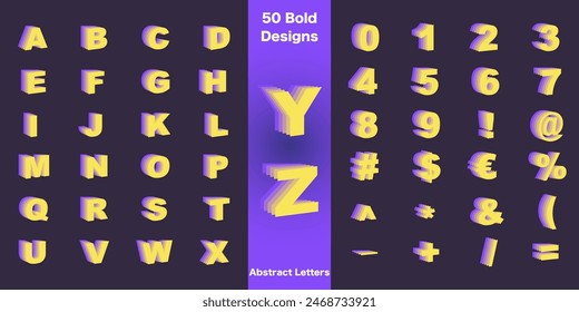 Unleash creativity with 50 bold, abstract letter and symbol designs in vibrant 3D. Perfect for unique projects, digital art, and creative presentations. Premium vector graphics included.