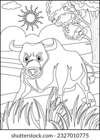 Unleash creativity with our captivating animal and buffalo coloring page for kids. Download now to nurture artistic skills and explore the animal kingdom!