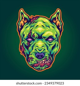 Desate horror cabeza de perro miedo zombie vectores monstruosos ilustraciones para tu logo de trabajo, camiseta de mercadería, pegatinas y diseños de etiquetas, afiches, tarjetas de felicitación compañía comercial o marcas