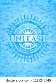 Unleash light blue emblem with triangle mosaic background