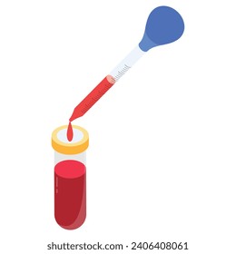Unleash the magic of scientific precision with this captivating isometric pipette, a single droplet gleaming against a clean white background.