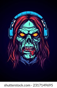 Desencadenar a los musicales no-muertos con unos auriculares zombis en esta escalofriante ilustración dibujada a mano