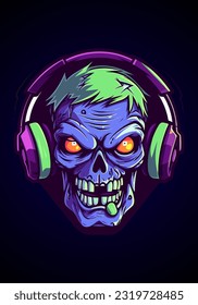 Unleash the musical undead with a zombie sporting headphones in this chilling hand-drawn illustration