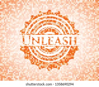 Unleash orange mosaic emblem with background