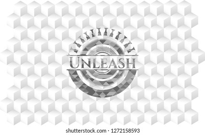 Unleash retro style grey emblem with geometric cube white background