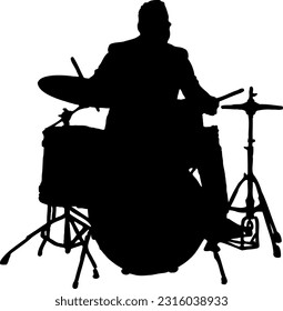 Unleash the rhythm Silhouette vector illustration of a drummer playing the drum set