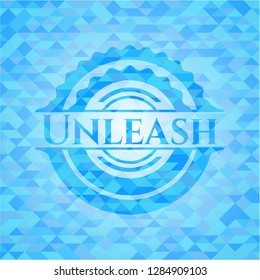 Unleash sky blue emblem with triangle mosaic background