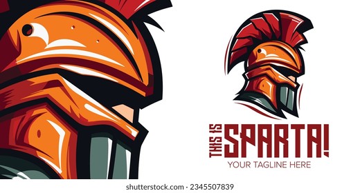 Liberar el Espíritu Espartano": Prepárate para dominar con un diseño impactante con el logotipo de la mascota del casco para el deporte, el equipo de deportación, la insignia, el emblema, la impresión de camisetas