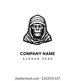 Unleash the terror with this creepy mummy hand drawn logo design illustration. Ideal for haunted attractions, dark themed brands, and horror enthusiasts.