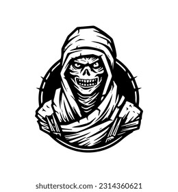 Unleash the terror with this creepy mummy hand drawn logo design illustration. Ideal for haunted attractions, dark themed brands, and horror enthusiasts.